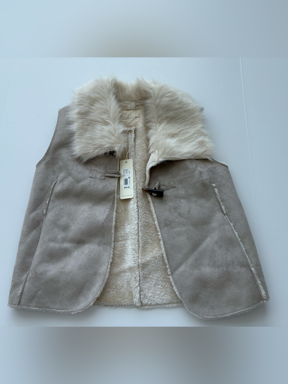 Copper Key Girls NWT Faux Suede Faux Fur Vest Taupe Ivory Size 16